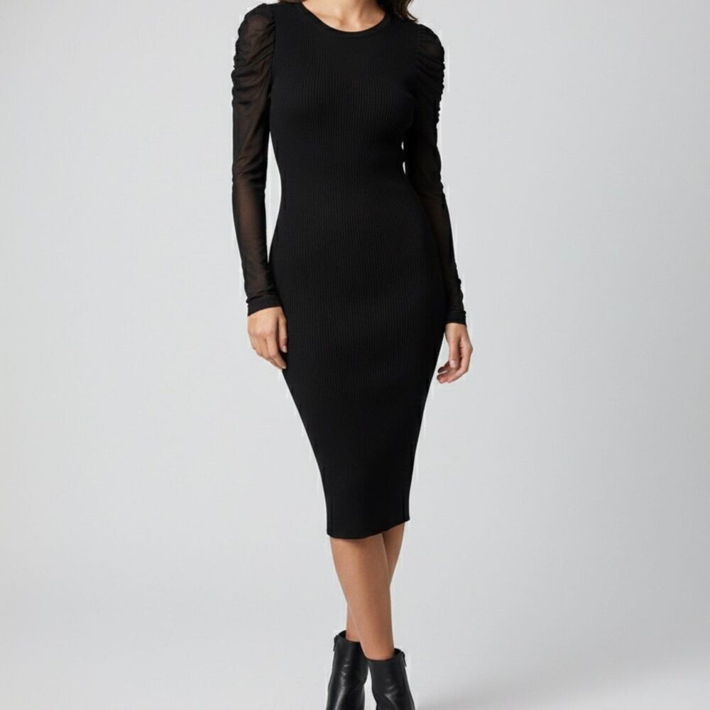 Love Always by FCT, Black longsleeve Sweater Dress, Bodycon Large